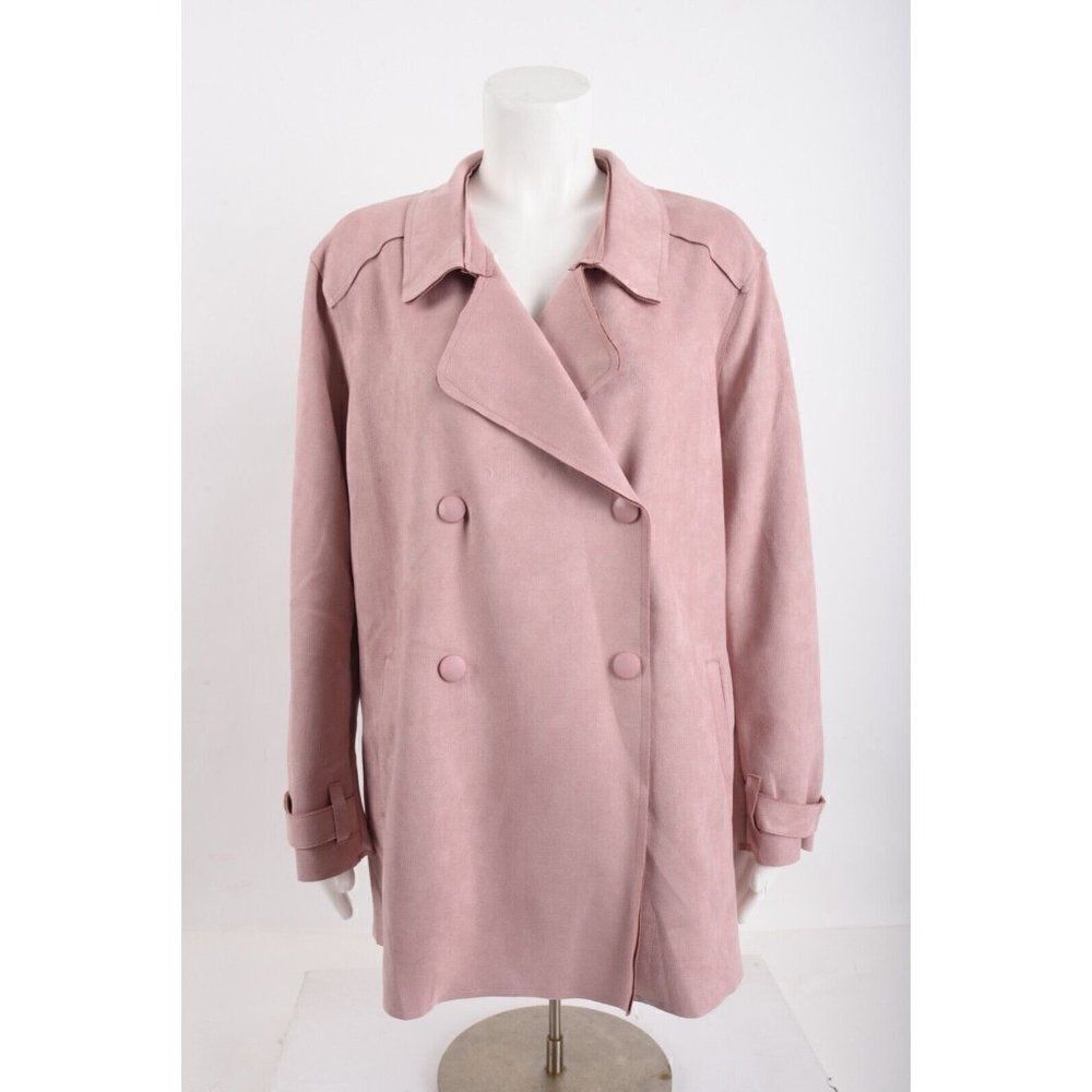 Slinky Brand Womens Faux Suede Jacket Coat Pink Mauve Double Breasted XL